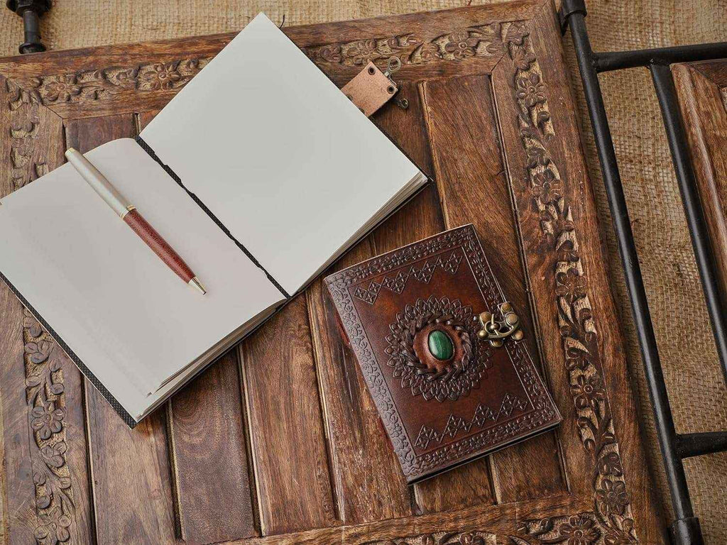 Leather Journal Diary with metal lock vintage Journal handmade 200 pages white unruled|travel Diary|personal journal -17