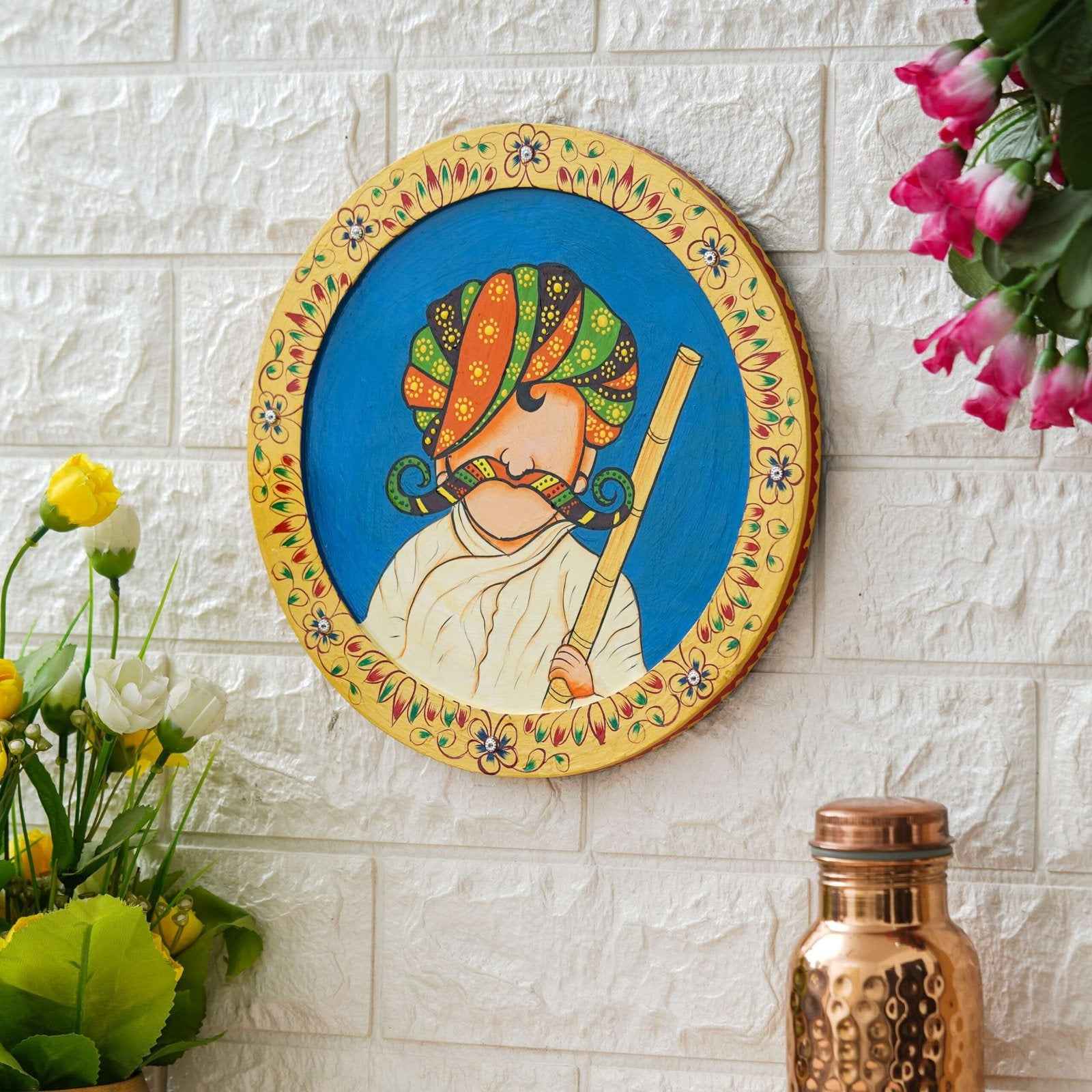 Decor Wall Plate-Handmade Wooden Pichwai with Floral Design (12x12 Inches)