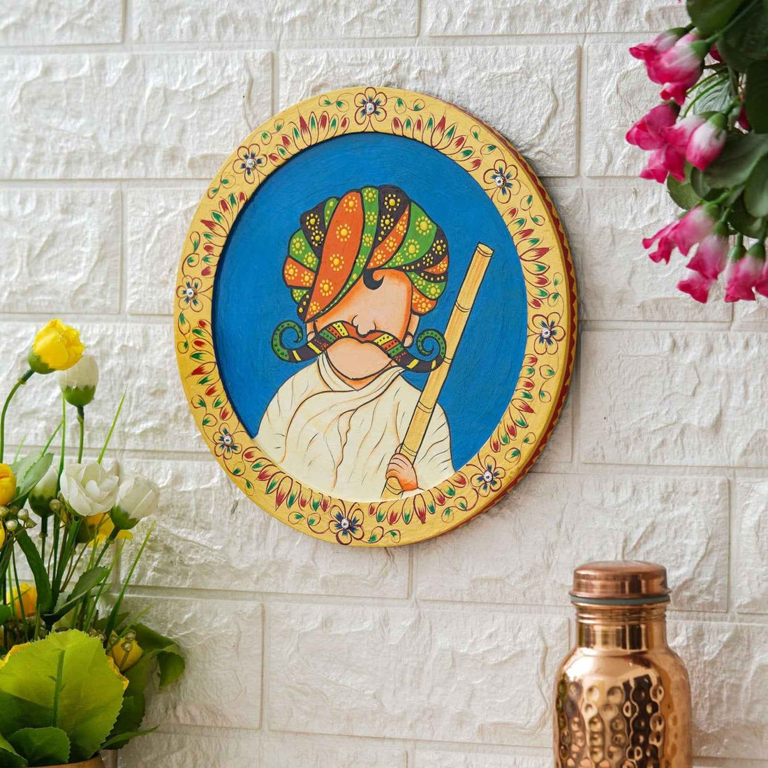 Decor Wall Plate-Handmade Wooden Pichwai with Floral Design (12x12 Inches)