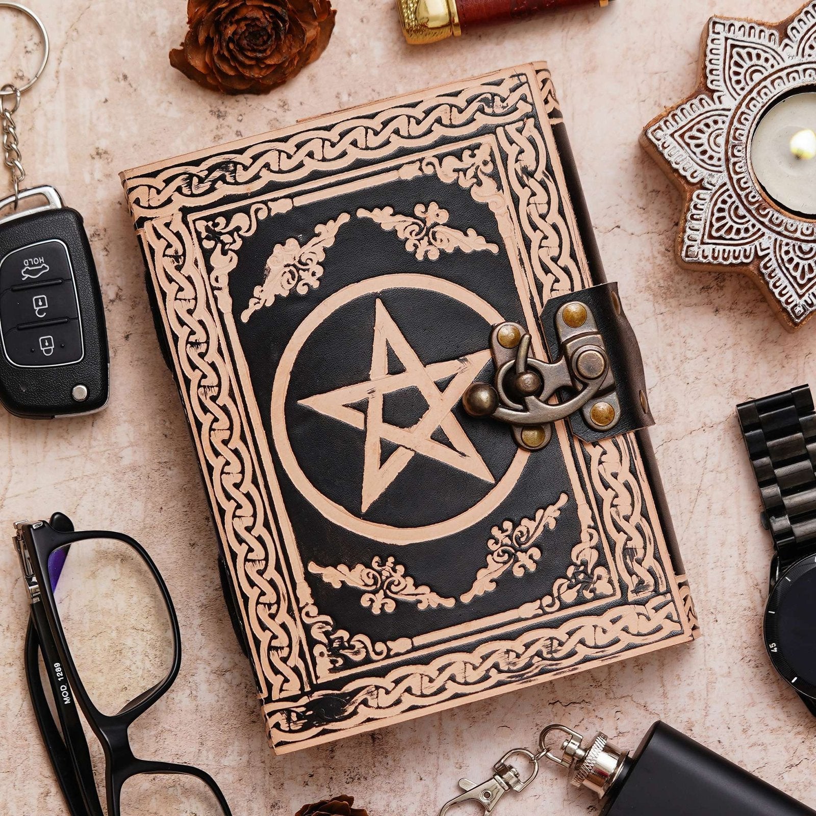Vintage Handmade Genuine Leather Journal-Premium Antique Lock Closure-200 Handmade White Pages -16 - Navkar Handicrafts
