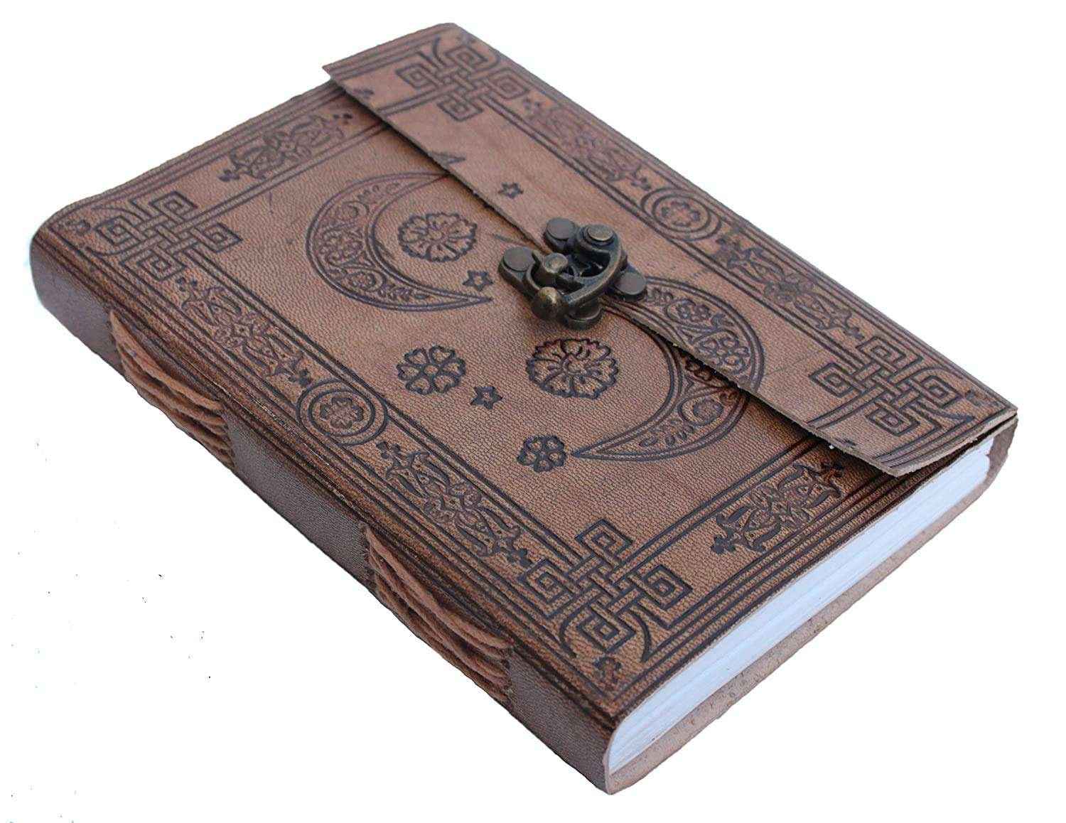 Leather Journal Diary with metal lock vintage Journal handmade 200 pages white unruled|travel Diary|personal journal -8