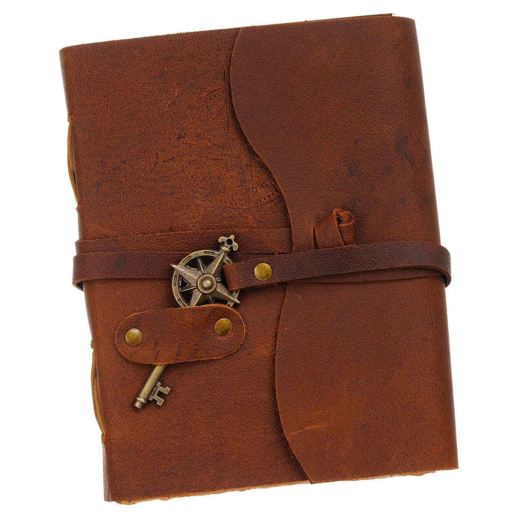 Vintage Handmade Genuine Leather Journal-Premium Antique Key Design String Closure-200 Handmade Brown Pages -1