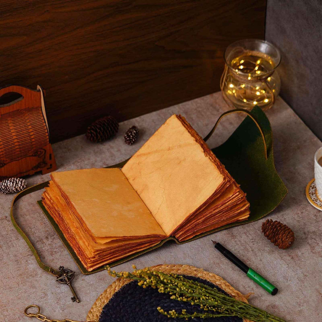 Vintage Handmade Genuine Leather Journal-Premium Antique Key Design String Closure-200 Handmade Brown Pages -2