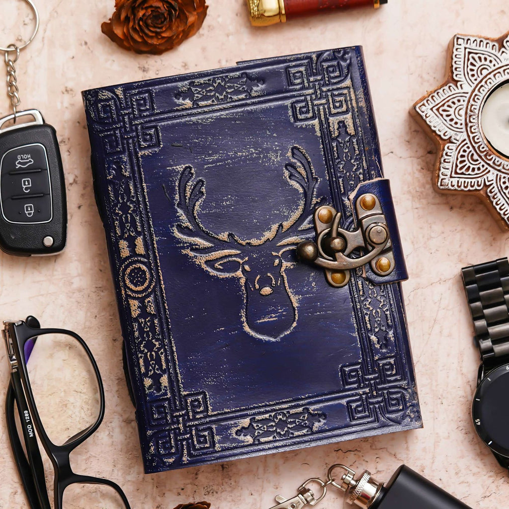 Vintage Handmade Genuine Leather Journal-Premium Antique Lock Closure-200 Handmade White Pages -11 - Navkar Handicrafts