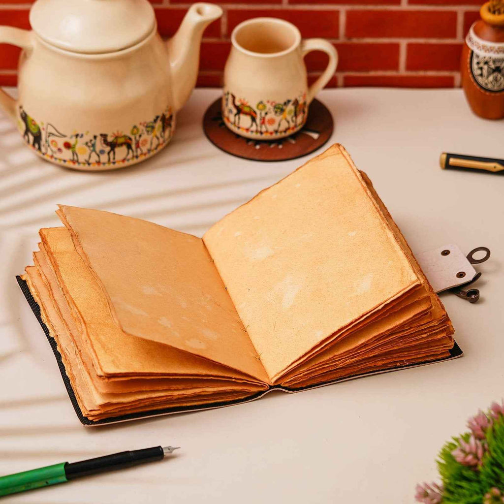 Vintage Handmade Genuine Leather Journal-Premium Antique Lock Closure-200 Handmade Brown Pages -11