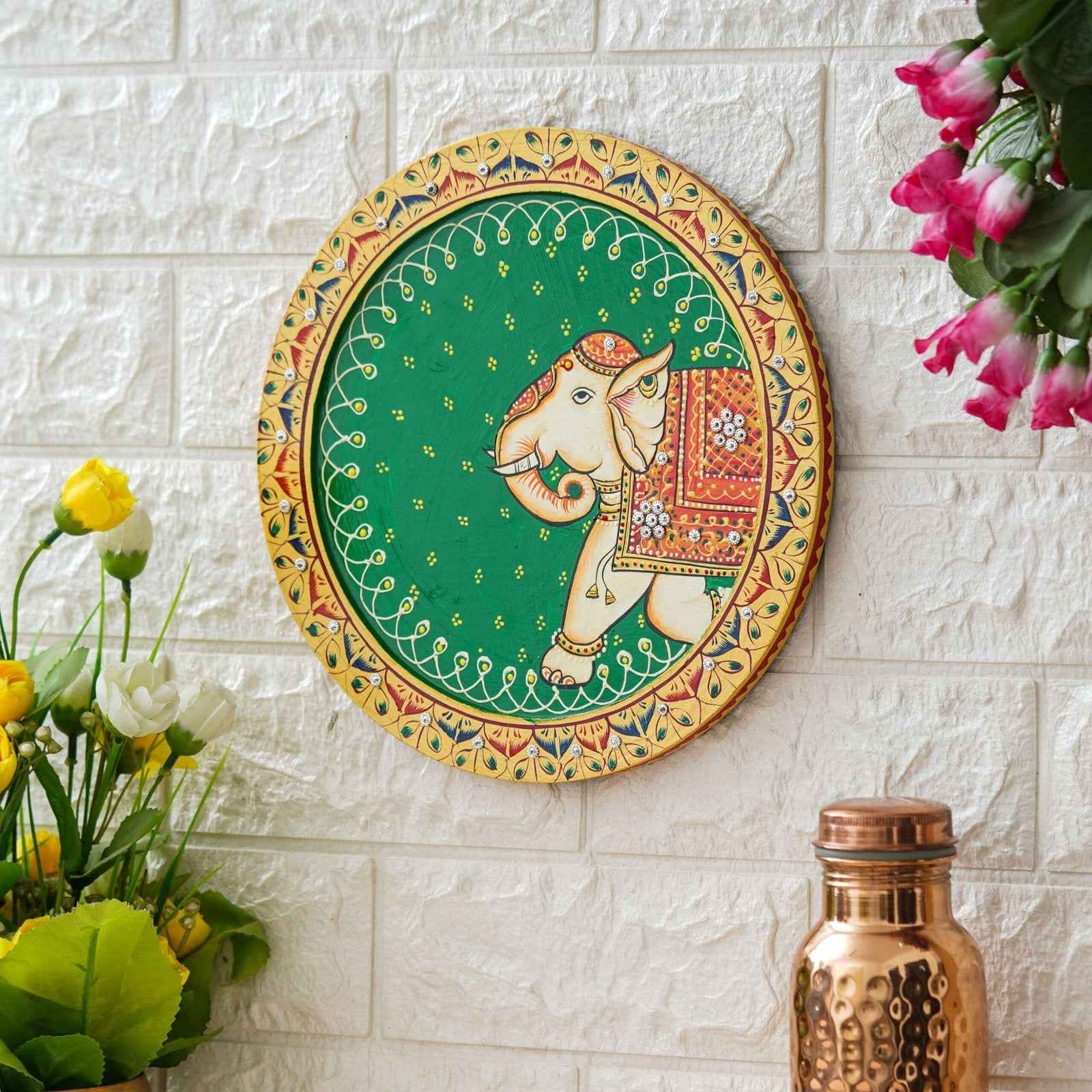 Sacred Cow Wooden Wall Plate-Devotional Pichwai Design (12x12 Inches)