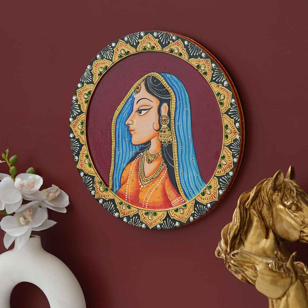 Classic Pichwai Wall Plate-Hand-Painted Cow Under Tree (12x12 Inches)