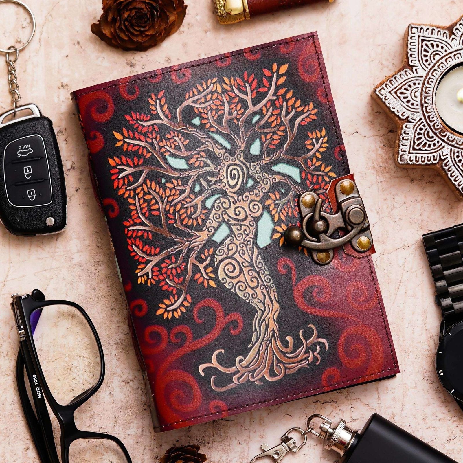 Vintage Handmade Genuine Leather Journal-Premium Antique Lock Closure-200 Handmade White Pages -26 - Navkar Handicrafts