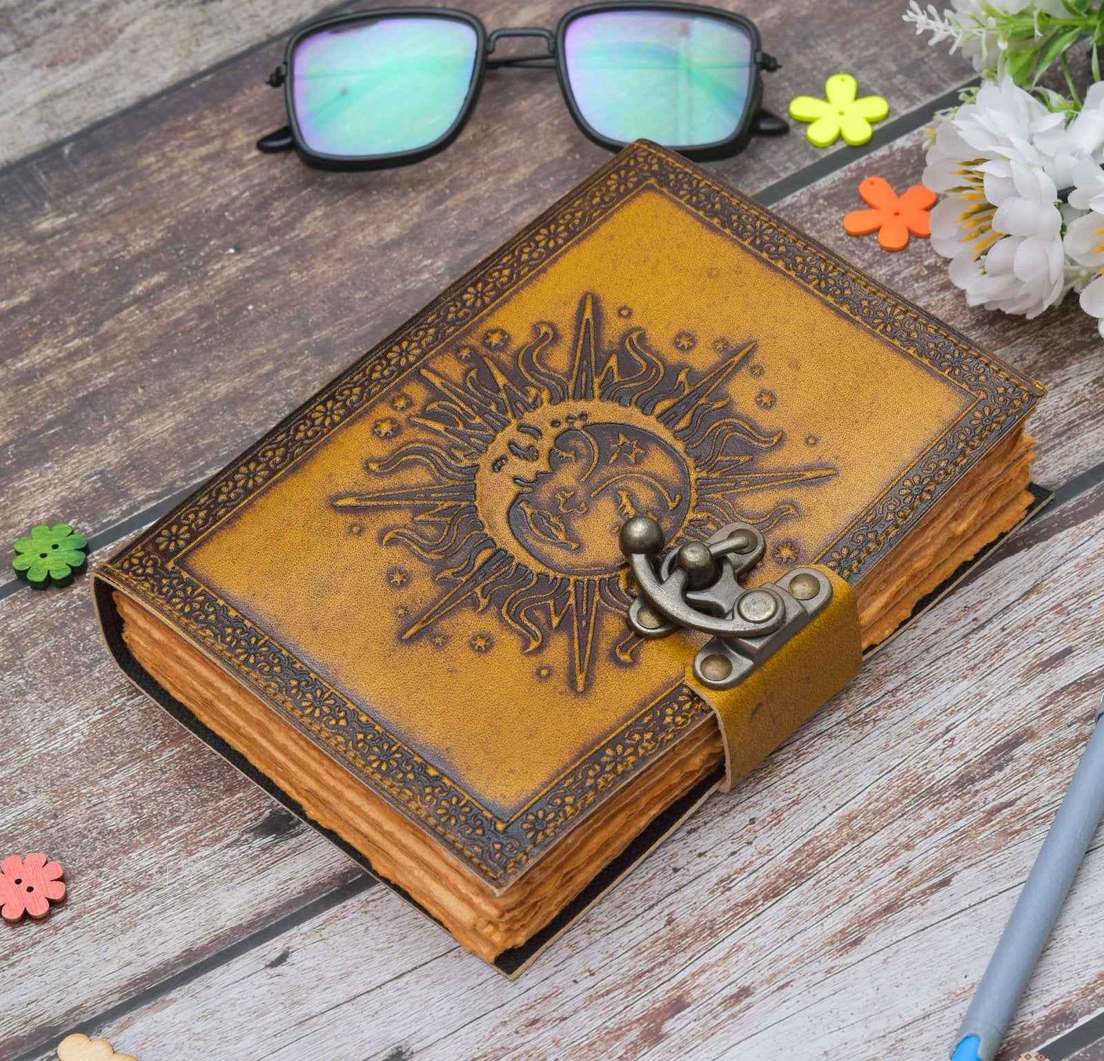 Leather Journal Diary with metal lock vintage Journal handmade 200 pages white unruled|travel Diary|personal journal -4