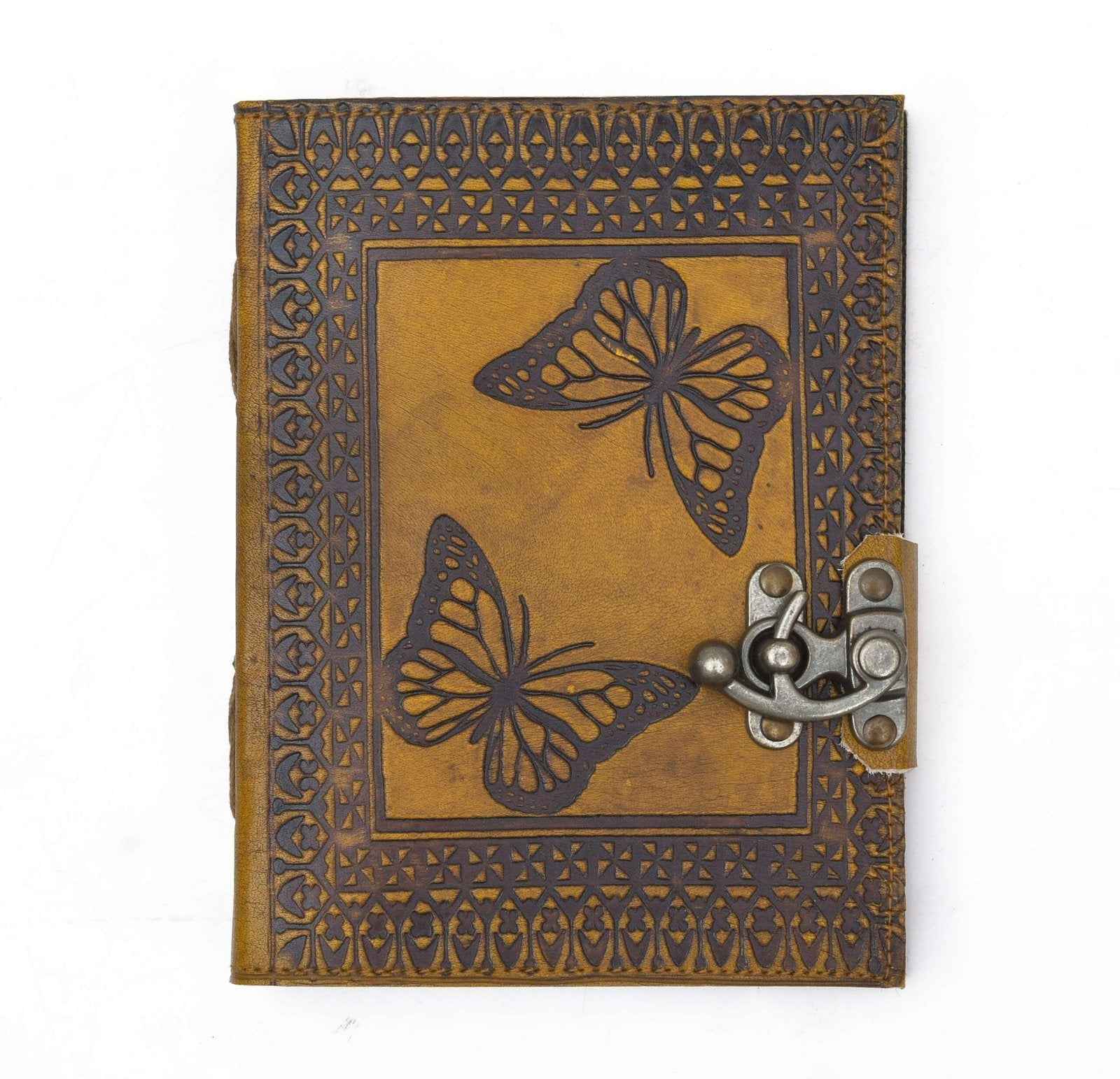 Leather Journal Diary with metal lock vintage Journal handmade 200 pages white unruled|travel Diary|personal journal -9