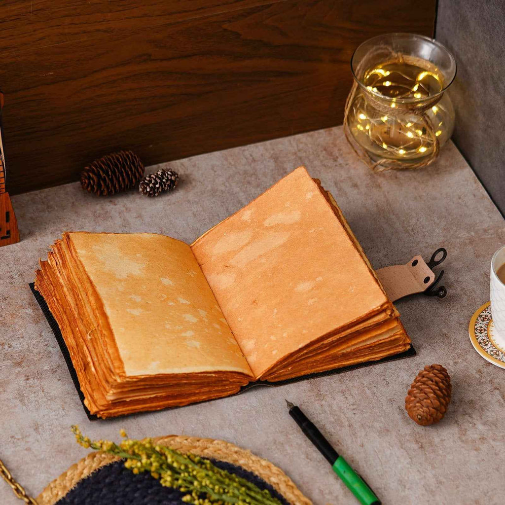 Vintage Handmade Genuine Leather Journal-Premium Antique Lock Closure-200 Handmade Brown Pages -8