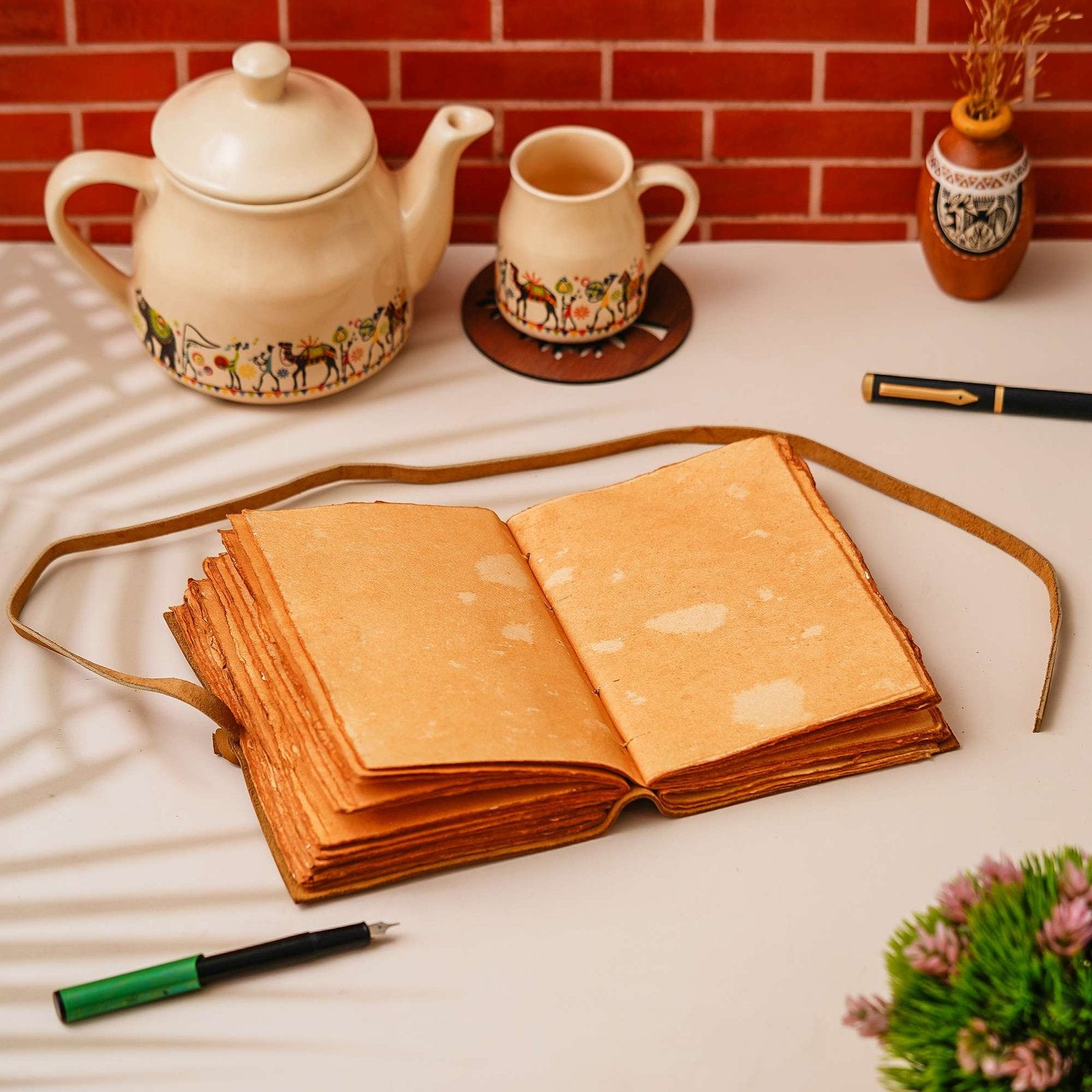 Vintage Handmade Genuine Leather Journal-Premium Antique String Closure-200 Handmade Brown Pages -2 - Navkar Handicrafts