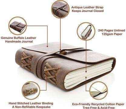 Leather Journal Diary with Premium Antique String Closure vintage Journal handmade 200 pages white unruled|travel Diary|personal journal -2