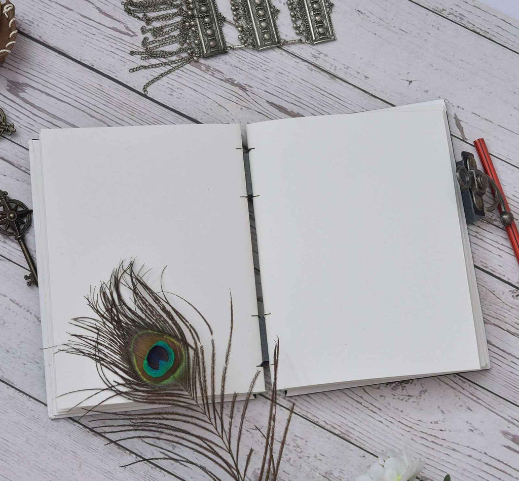 Leather Journal Diary with metal lock vintage Journal handmade 200 pages white unruled|travel Diary|personal journal -2