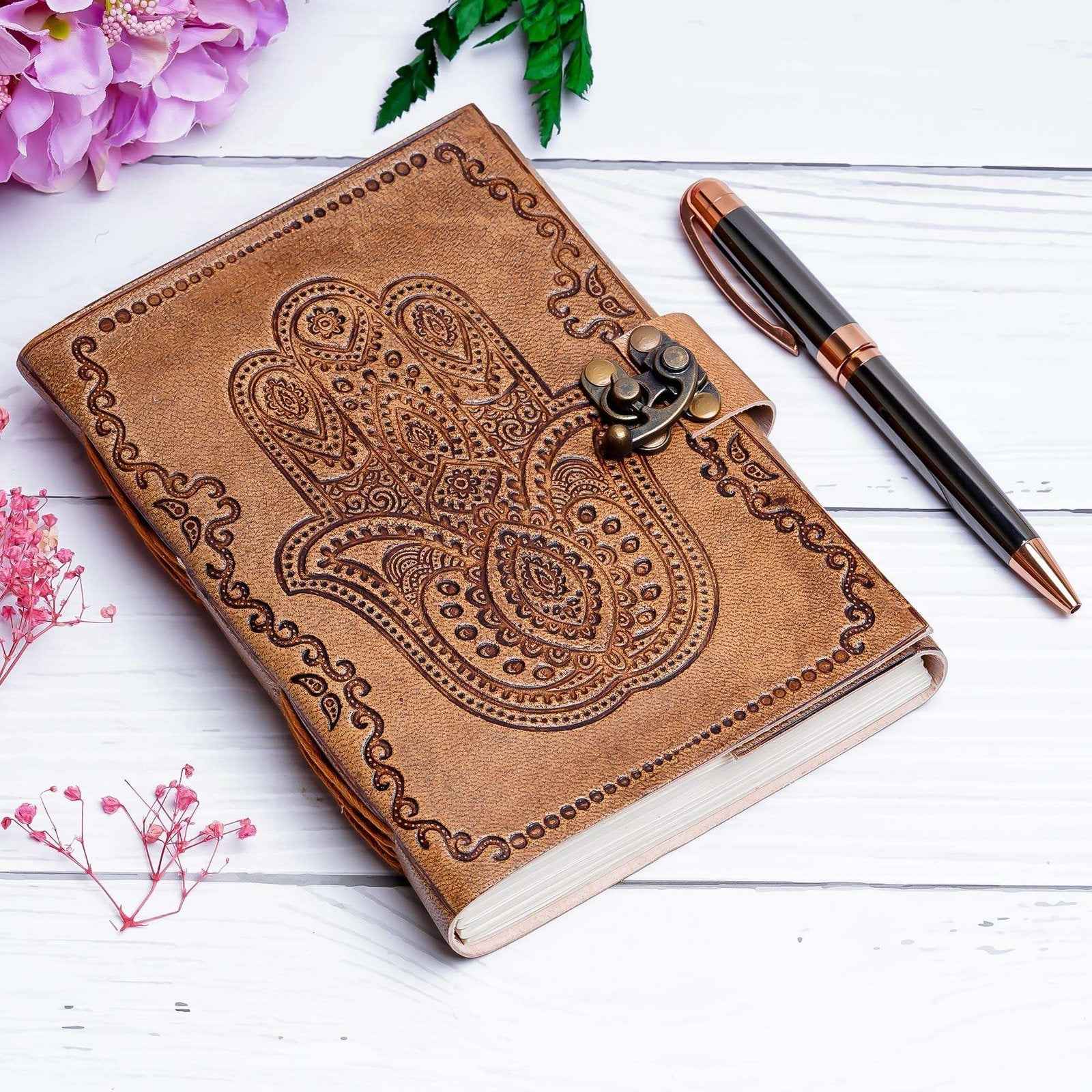 Leather Journal Diary with metal lock vintage Journal handmade 200 pages white unruled|travel Diary|personal journal -5