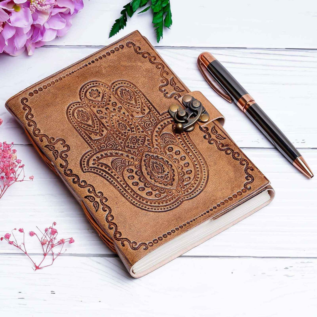 Leather Journal Diary with metal lock vintage Journal handmade 200 pages white unruled|travel Diary|personal journal -5