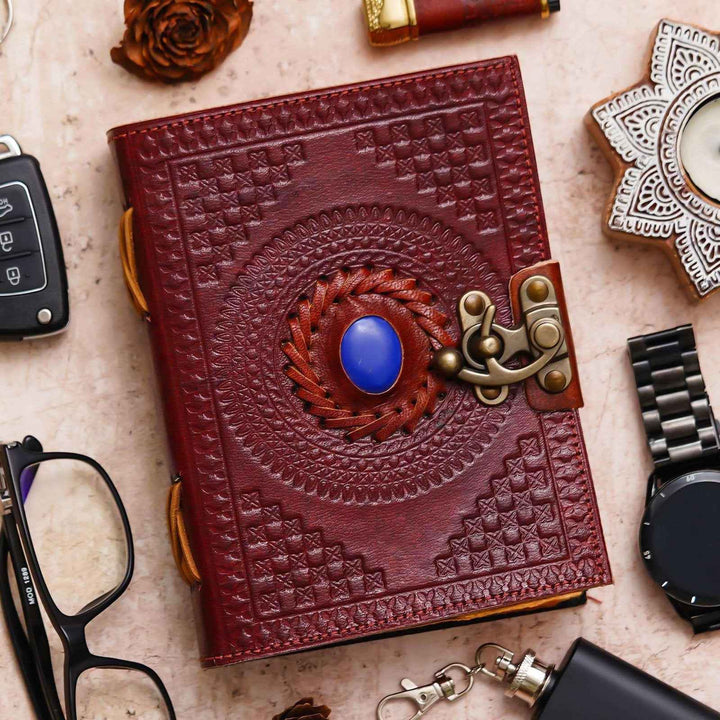 Vintage Handmade Genuine Leather Journal-Premium Antique Lock Closure-200 Handmade Brown Pages -3