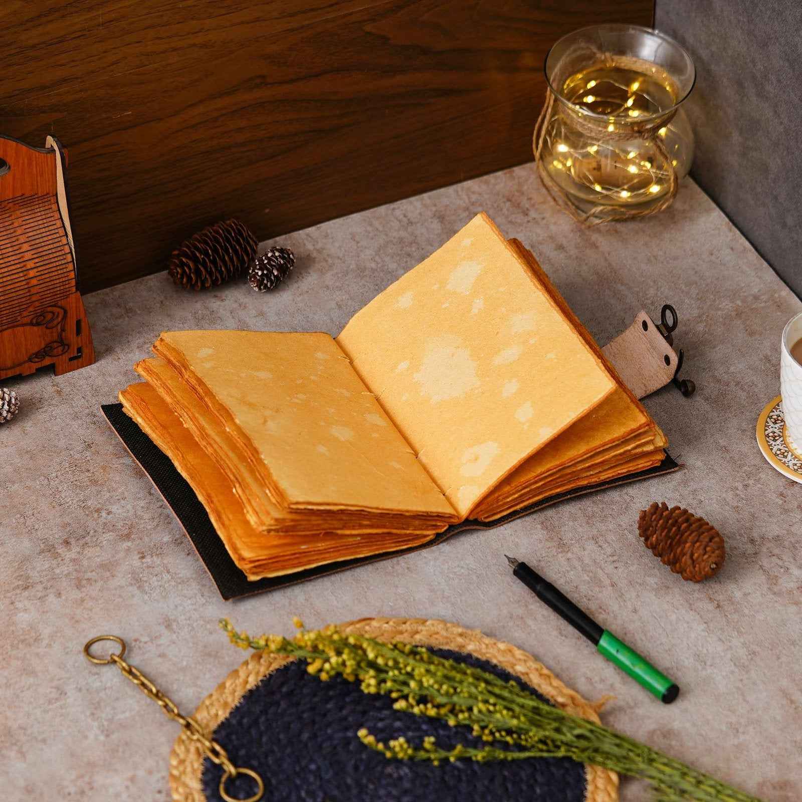 Vintage Handmade Genuine Leather Journal-Premium Antique Lock Closure-200 Handmade Brown Pages -3