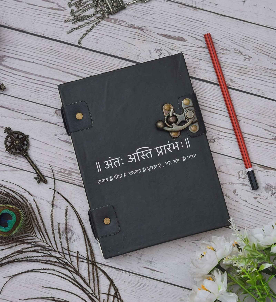 Leather Journal Diary with metal lock vintage Journal handmade 200 pages white unruled|travel Diary|personal journal -2
