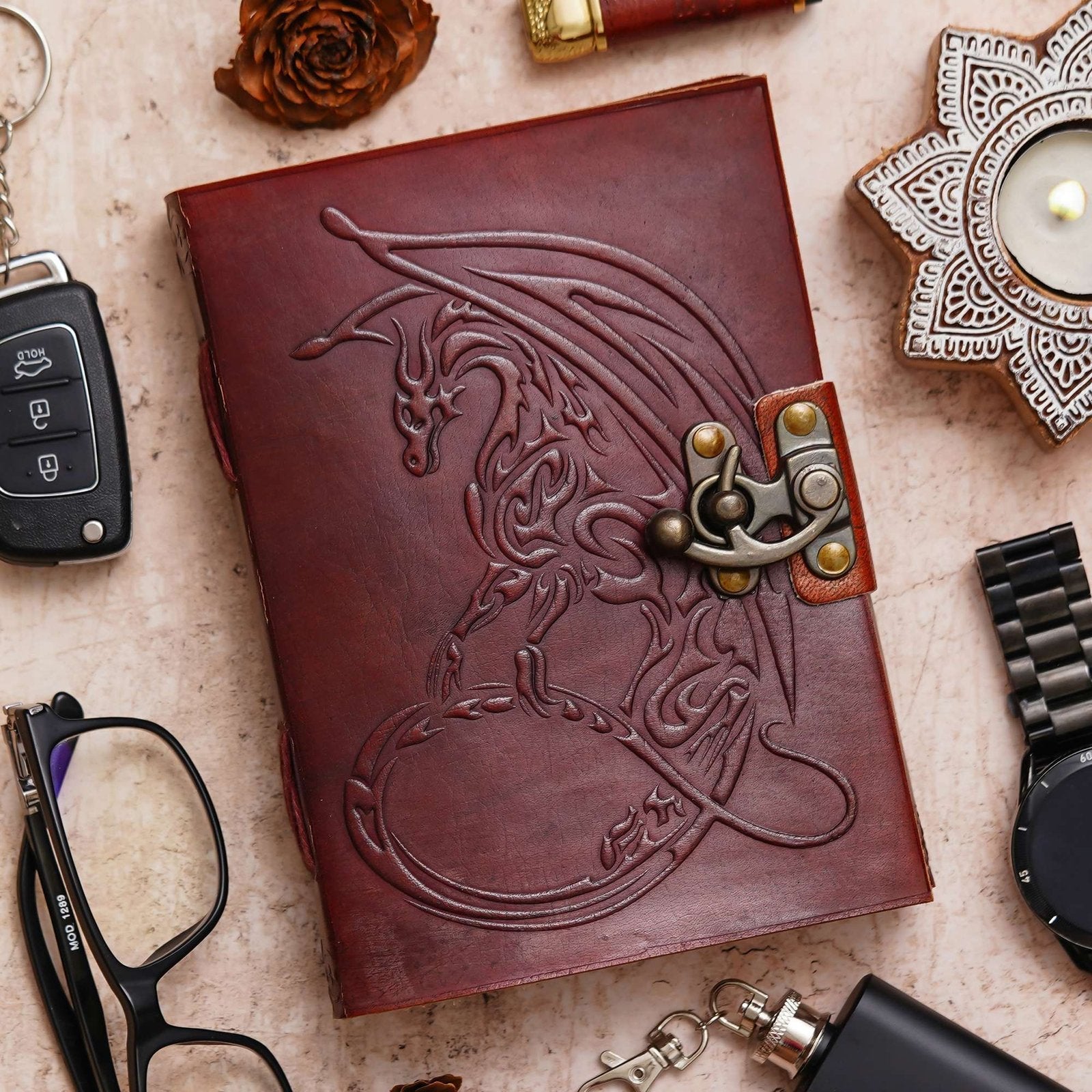 Vintage Handmade Genuine Leather Journal-Premium Antique Lock Closure-200 Handmade White Pages -15 - Navkar Handicrafts
