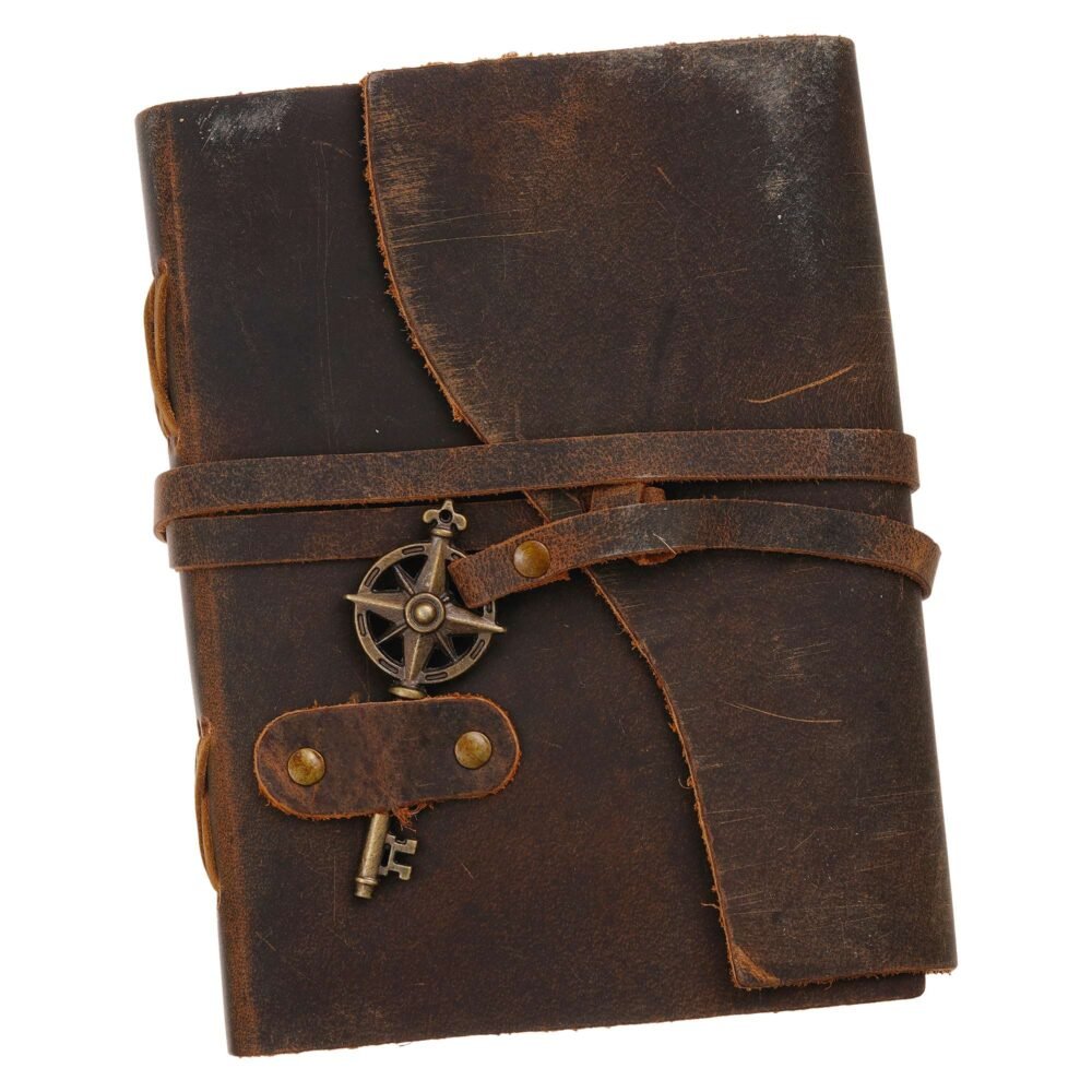 Vintage Handmade Genuine Leather Journal-Premium Antique Key Design String Closure-200 Handmade Brown Pages -3 - Image 4