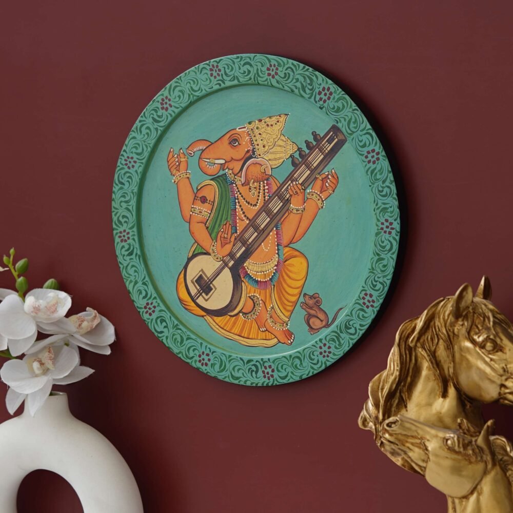 Ethnic Cow Wall Plate-Handmade Wooden Art in Pichwai Style (12x12 Inches) - Image 7