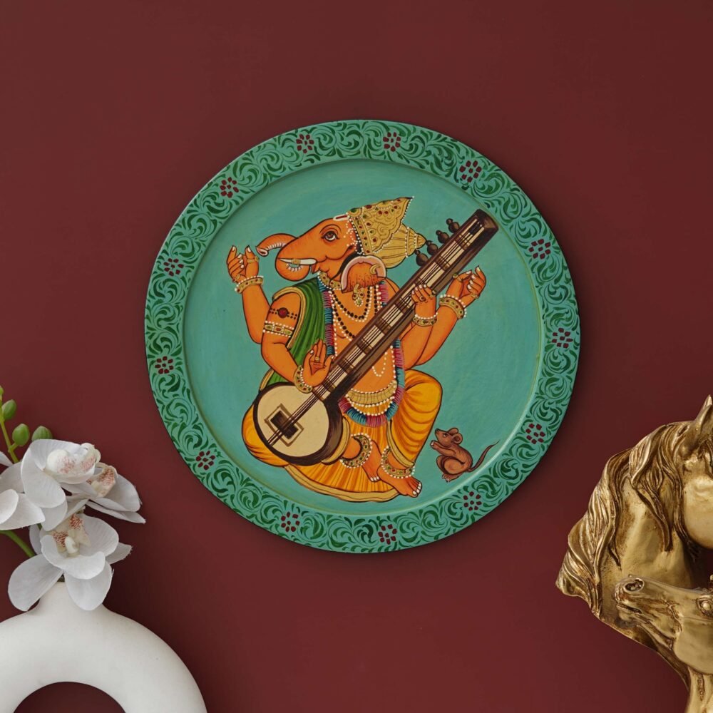 Ethnic Cow Wall Plate-Handmade Wooden Art in Pichwai Style (12x12 Inches) - Image 2