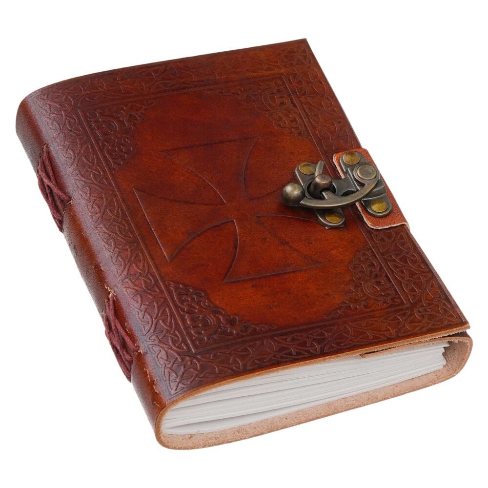 Vintage Handmade Genuine Leather Journal-Premium Antique Lock Closure-200 Handmade White Pages -7 - Image 5