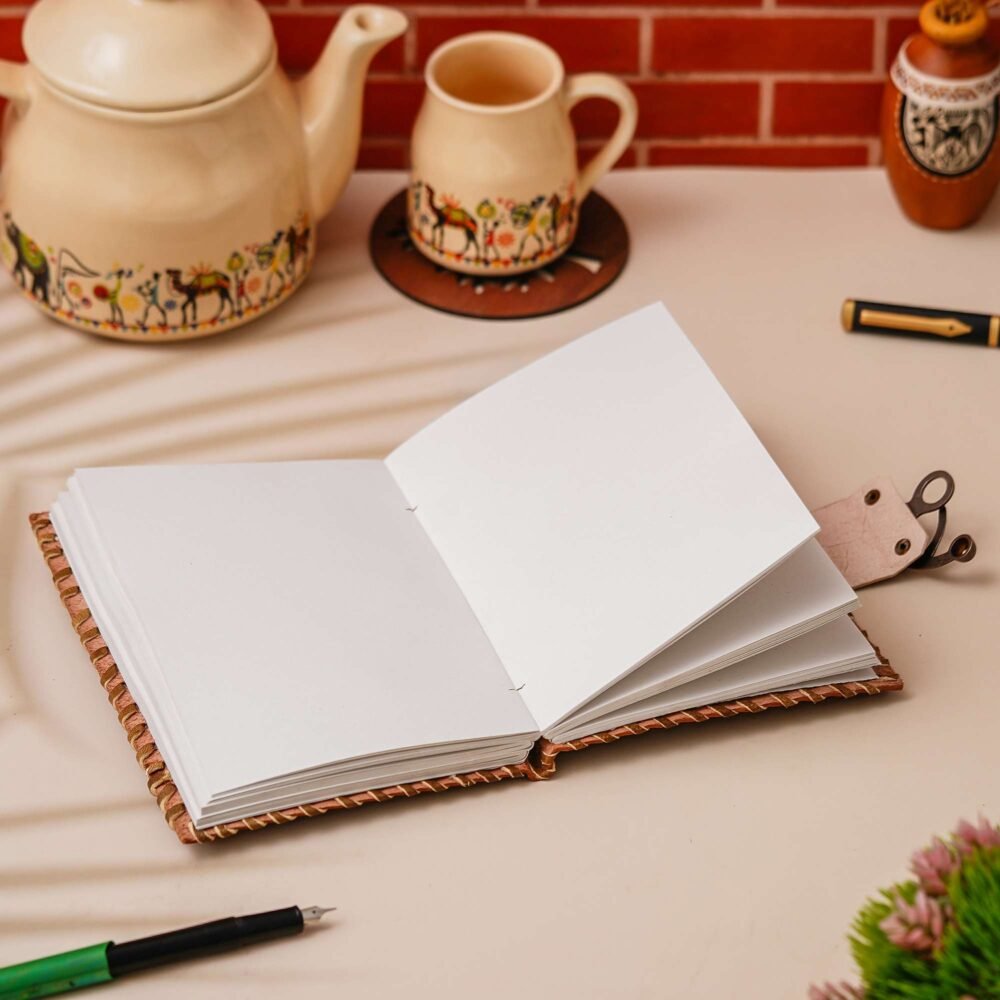 Vintage Handmade Genuine Leather Journal-Premium Antique Lock Closure-200 Handmade White Pages -41 - Image 4