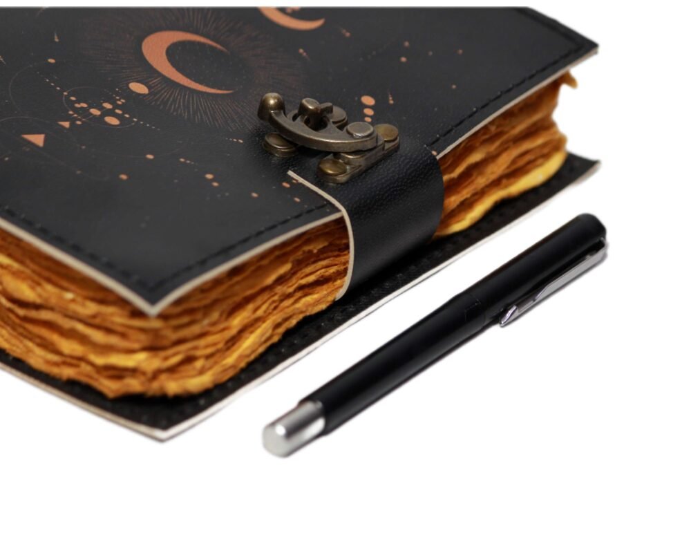 Genuine Leather Diary-Vintage Handmade Leather Journal-Premium Antique LOCK Closure-200 Handmade Deckle Edge Antique Pages -14 - Image 3