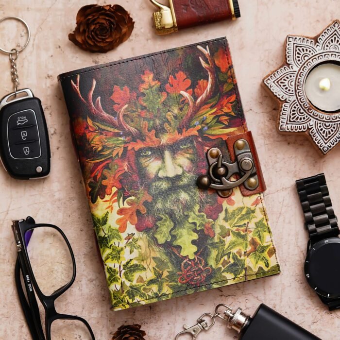 Vintage Handmade Genuine Leather Journal-Premium Antique Lock Closure-200 Handmade White Pages -32