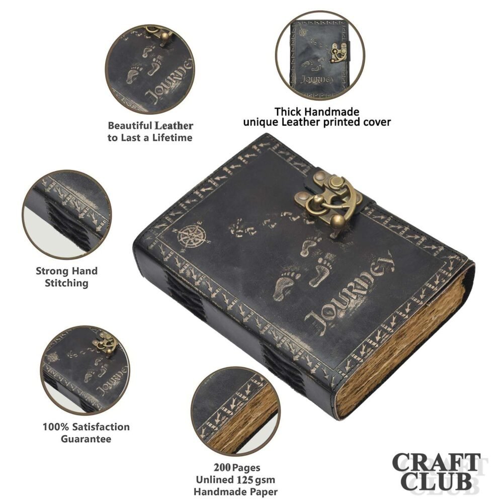 Genuine Leather Diary-Vintage Handmade Leather Journal-Premium Antique LOCK Closure-200 Handmade Deckle Edge Antique Pages -24 - Image 6