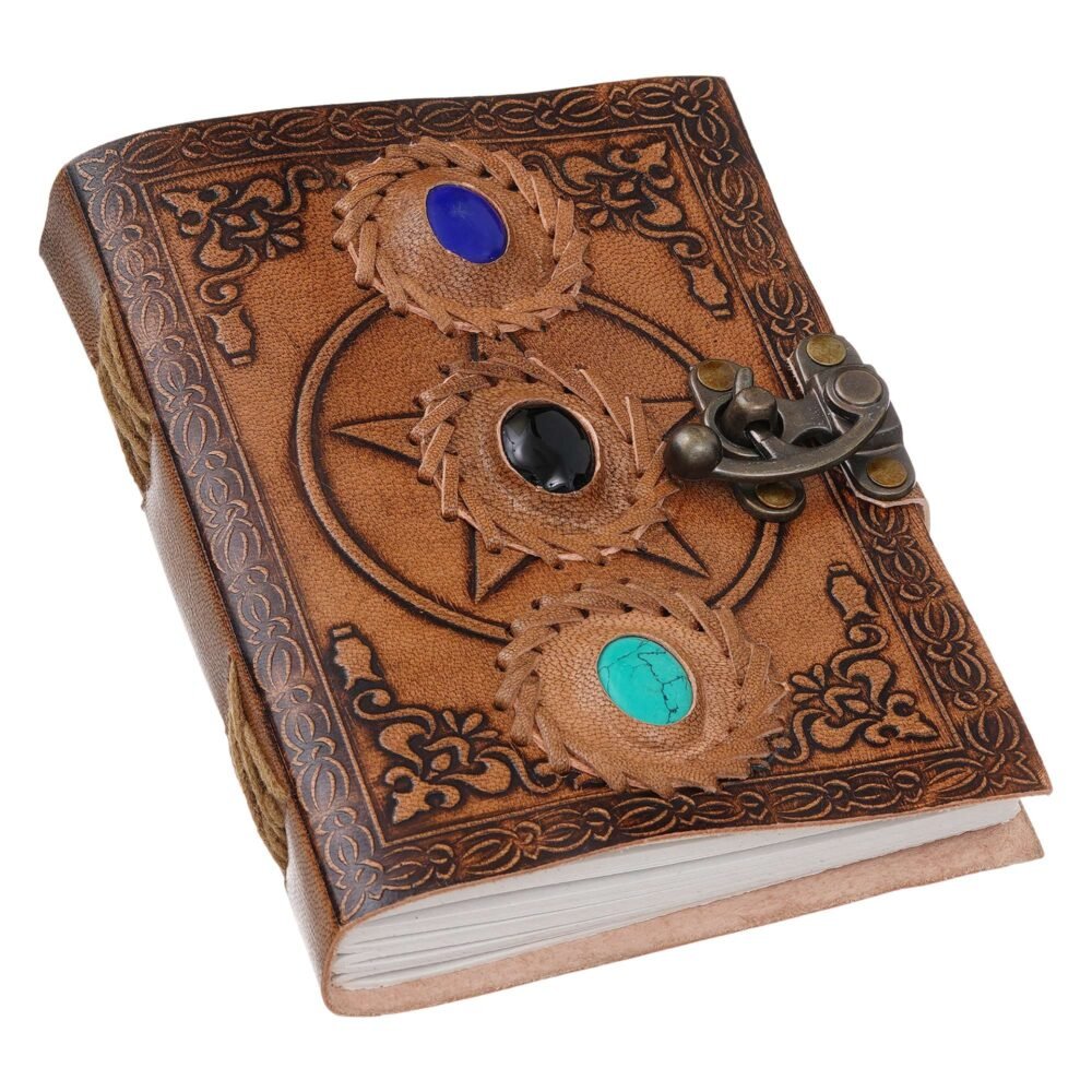 Vintage Handmade Genuine Leather Journal-Premium Antique Lock Closure-200 Handmade White Pages -1 - Image 4