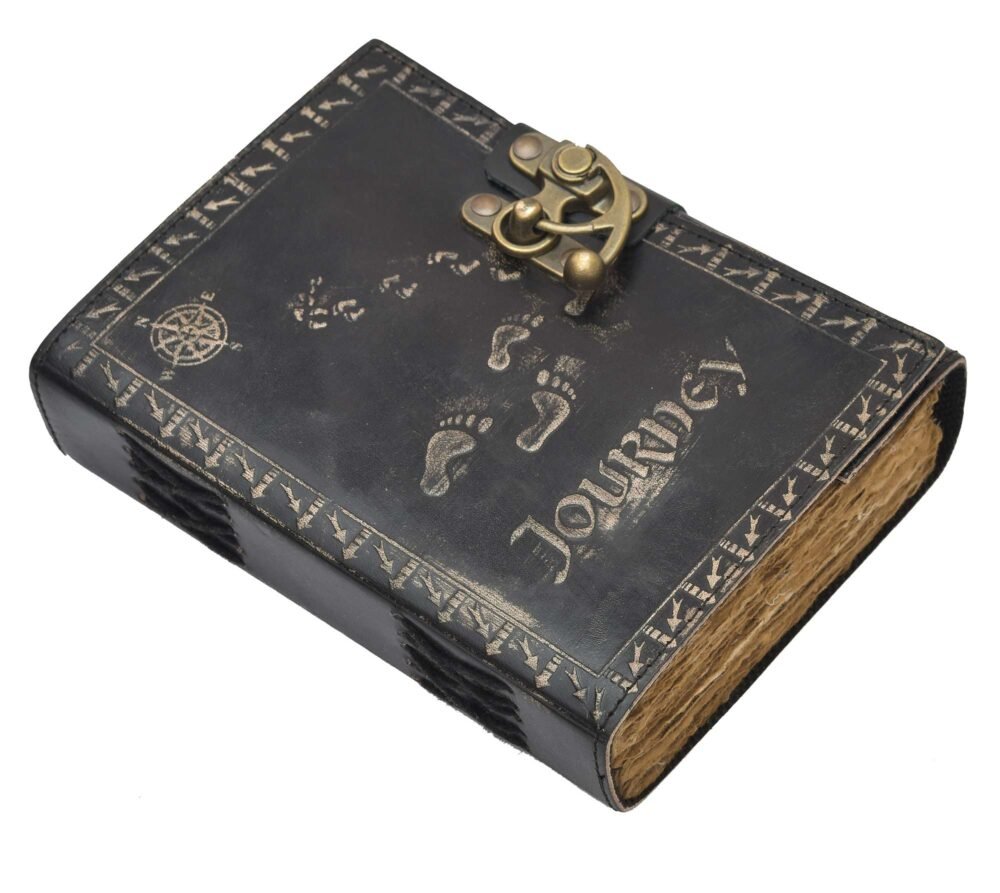 Genuine Leather Diary-Vintage Handmade Leather Journal-Premium Antique LOCK Closure-200 Handmade Deckle Edge Antique Pages -24 - Image 5