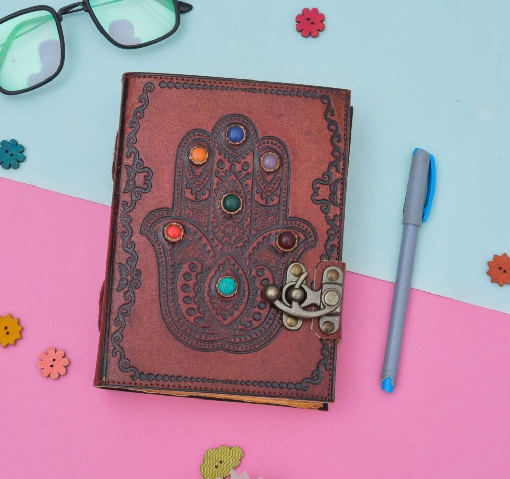 Genuine Leather Diary-Vintage Handmade Leather Journal-Premium Antique LOCK Closure-200 Handmade Deckle Edge Antique Pages -18 - Image 4