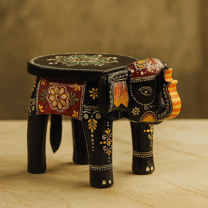 Hand-Painted Wooden Elephant Stool | Decorative Bajot Table for Home Decor (Ethnic Art)