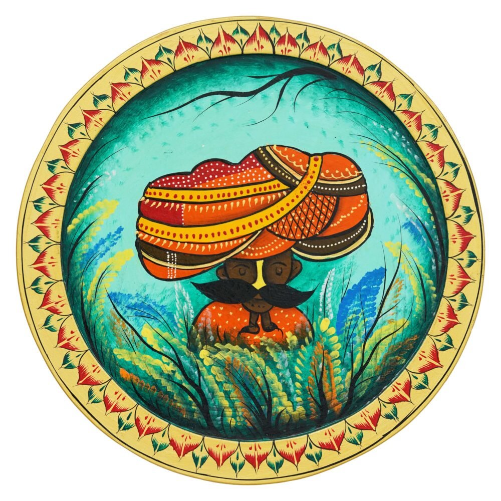 Wooden Pichwai Wall Plate-Lotus Crown Cow Design, Handcrafted (12x12 Inches) - Image 4