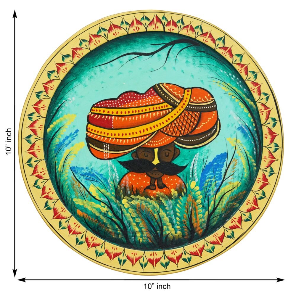 Wooden Pichwai Wall Plate-Lotus Crown Cow Design, Handcrafted (12x12 Inches) - Image 2