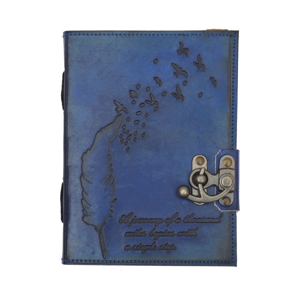 Genuine Leather Diary-Vintage Handmade Leather Journal-Premium Antique LOCK Closure-200 Handmade Deckle Edge Antique Pages -19 - Image 2