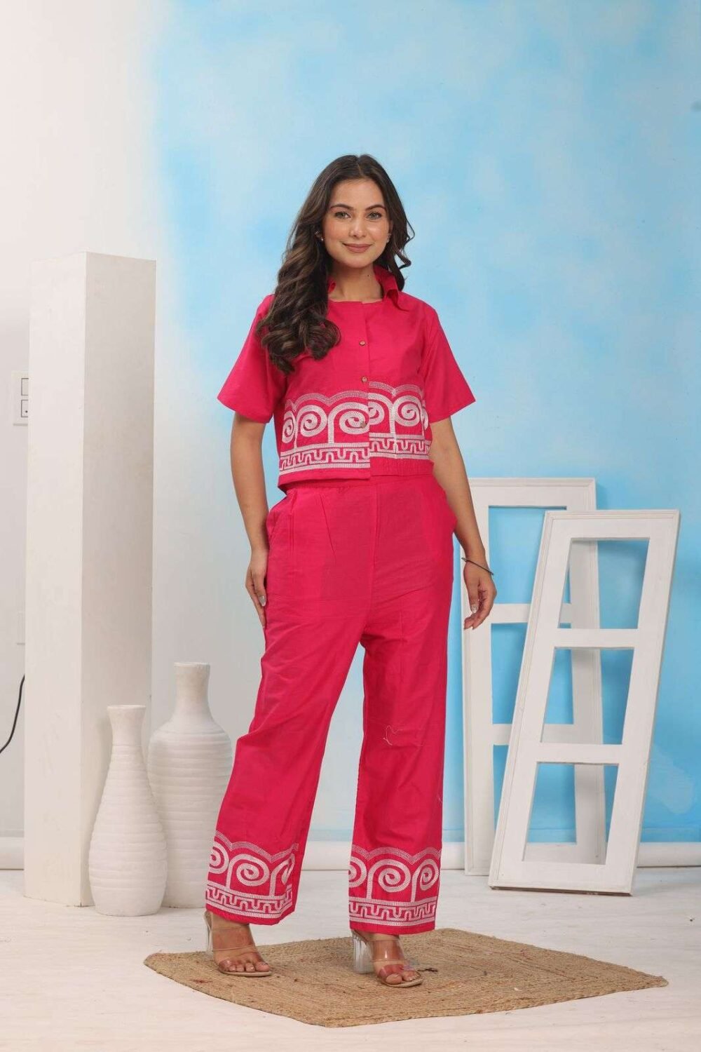 Embroidered Cotton Co-Ord Set for Women & Girls - Stylish Kurta & Pant Set in Orange, Green & Red (M to XXL) - Image 11