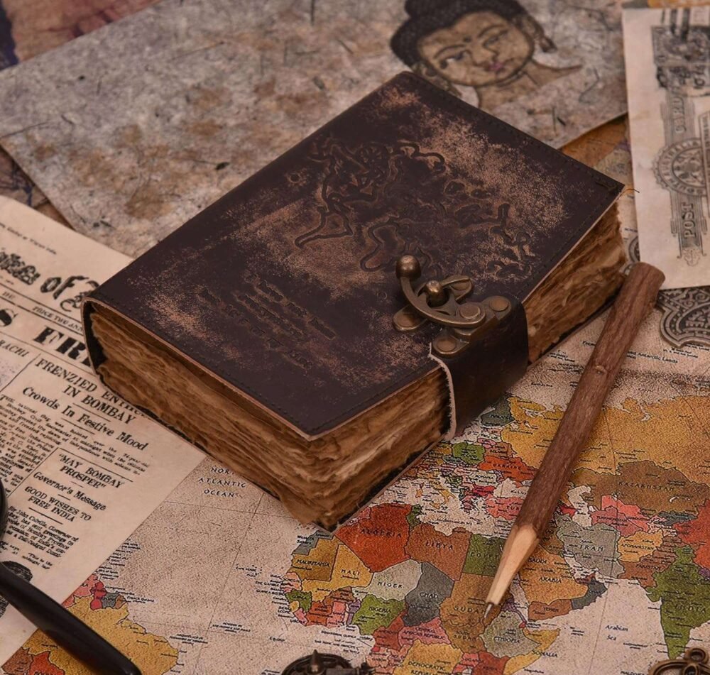 Genuine Leather Diary-Vintage Handmade Leather Journal-Premium Antique LOCK Closure-200 Handmade Deckle Edge Antique Pages -1