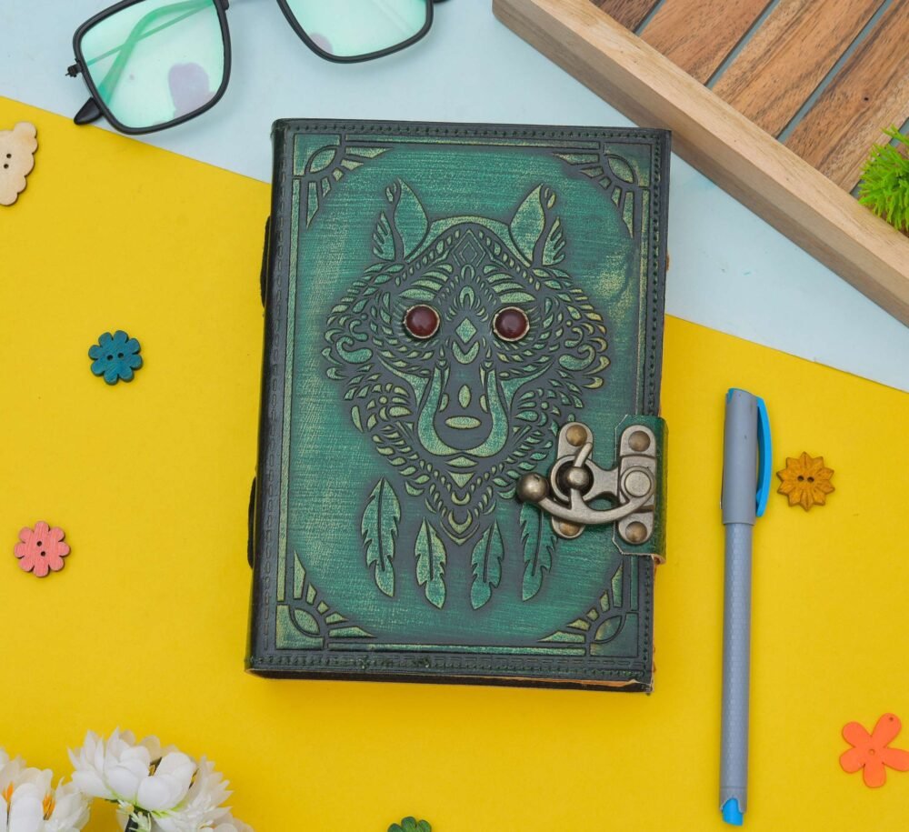 Genuine Leather Diary-Vintage Handmade Leather Journal-Premium Antique LOCK Closure-200 Handmade Deckle Edge Antique Pages -17