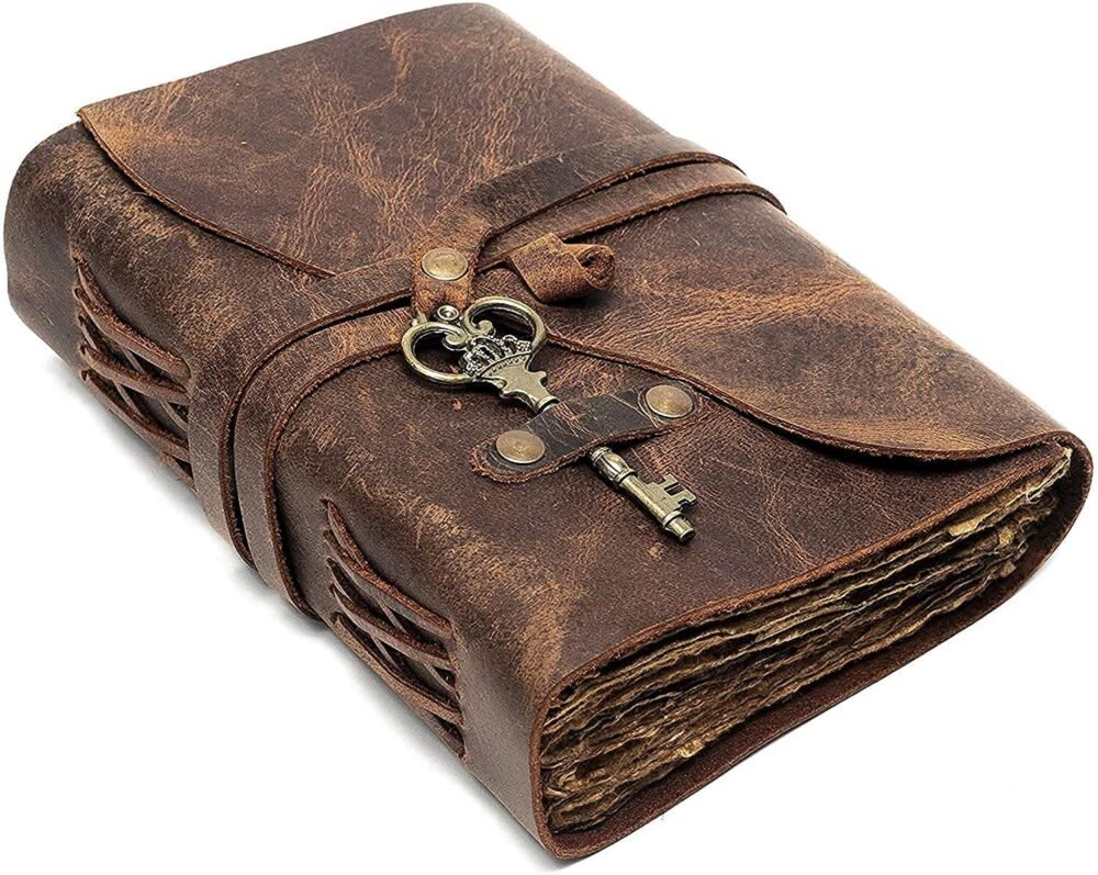 Genuine Leather Diary-Vintage Handmade Leather Journal-Premium Antique Key Closure-200 Handmade Deckle Edge Antique Pages - Image 7