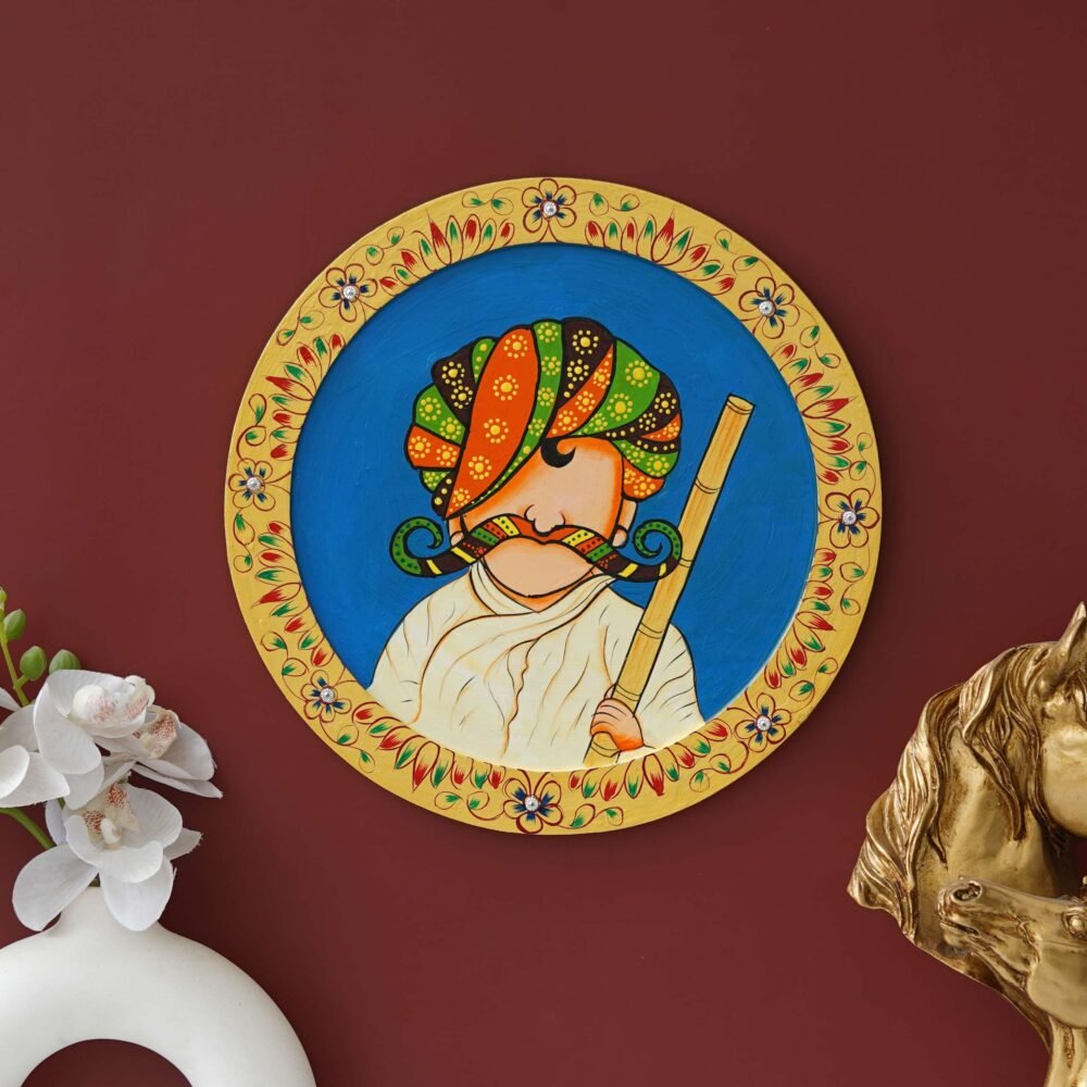 Decor Wall Plate-Handmade Wooden Pichwai with Floral Design (12x12 Inches)