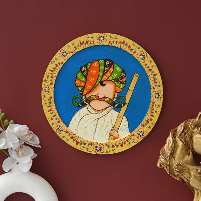 Decor Wall Plate-Handmade Wooden Pichwai with Floral Design (12x12 Inches)