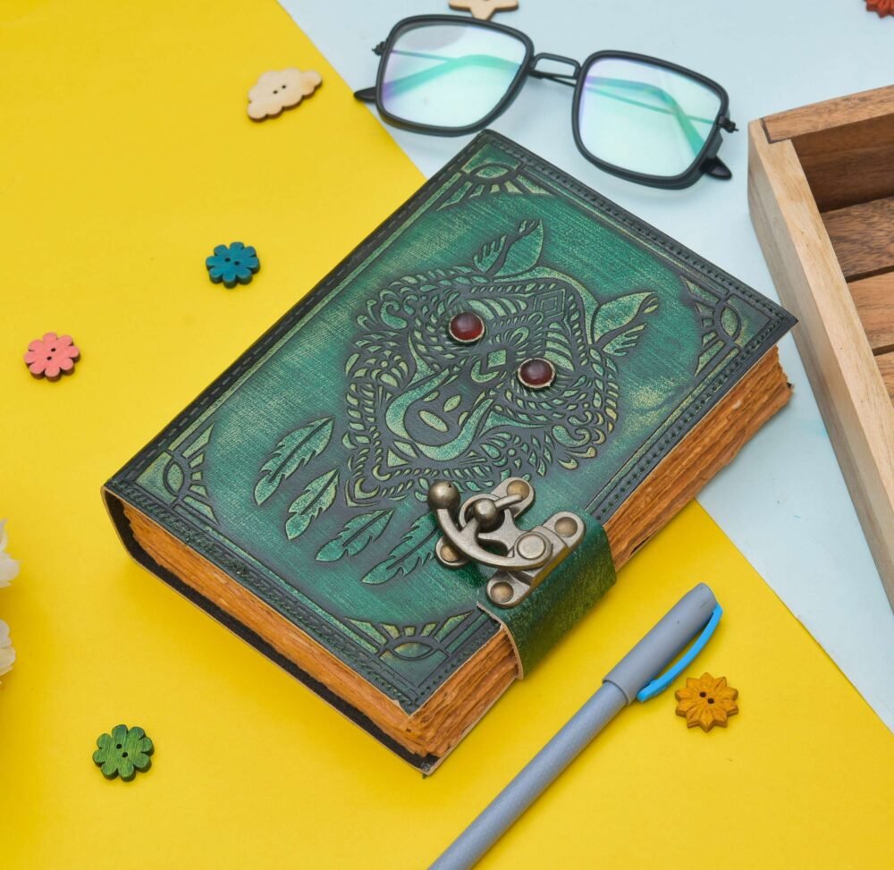Genuine Leather Diary-Vintage Handmade Leather Journal-Premium Antique LOCK Closure-200 Handmade Deckle Edge Antique Pages -17 - Image 4