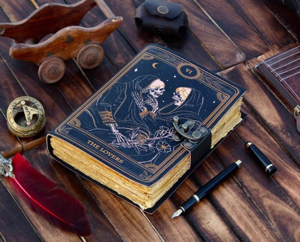 Genuine Leather Diary-Vintage Handmade Leather Journal-Premium Antique LOCK Closure-200 Handmade Deckle Edge Antique Pages -11