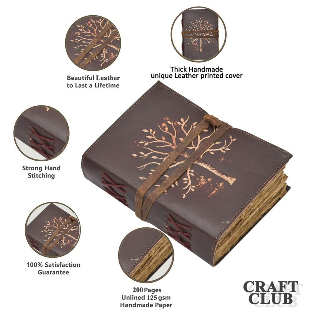 Genuine Leather Diary-Vintage Handmade Leather Journal-Premium Antique String Closure-200 Handmade Deckle Edge Antique Pages -2 - Image 3