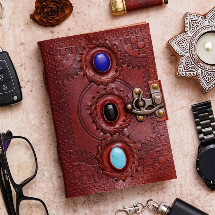 Vintage Handmade Genuine Leather Journal-Premium Antique Lock Closure-200 Handmade White Pages -2