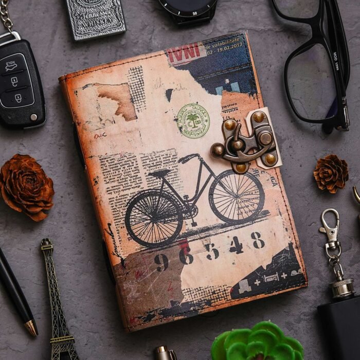 Vintage Handmade Genuine Leather Journal-Premium Antique Lock Closure-200 Handmade White Pages -36